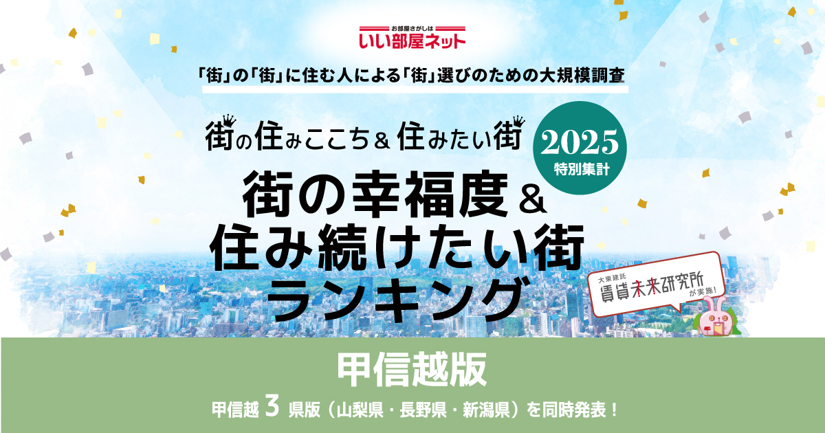 街の住みここち＆住みたい街ランキング2025＜甲信越版＞、街の幸福度＆住み続けたい街ランキング2025バナー