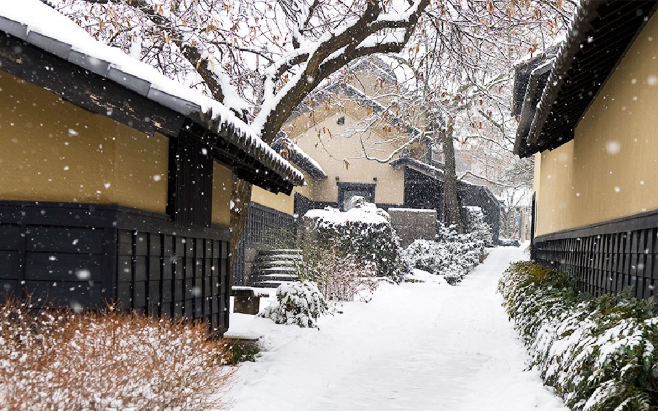 パソコン用小布施町ロゴの背景画像（栗の小径_冬）